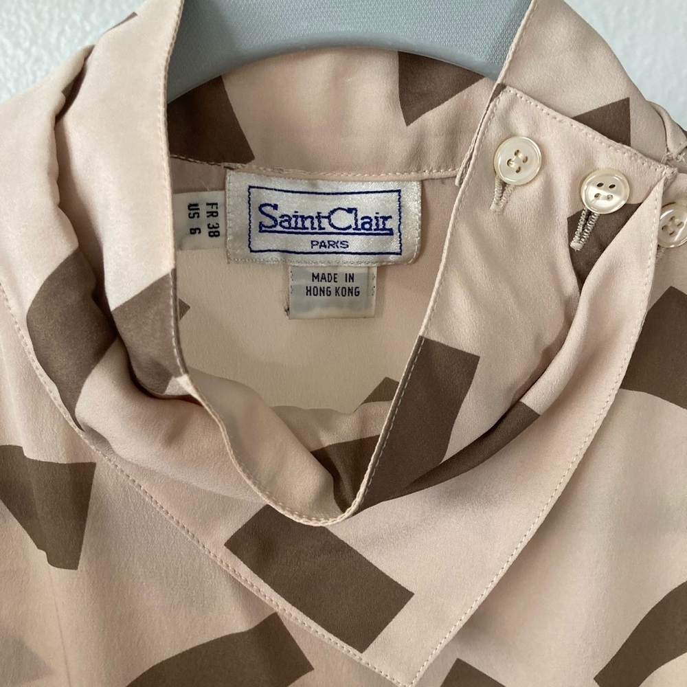 Classy Sophisticated Timeless Saint Clair Paris Sleeves Printed Vintage Top - Picture 3 of 5